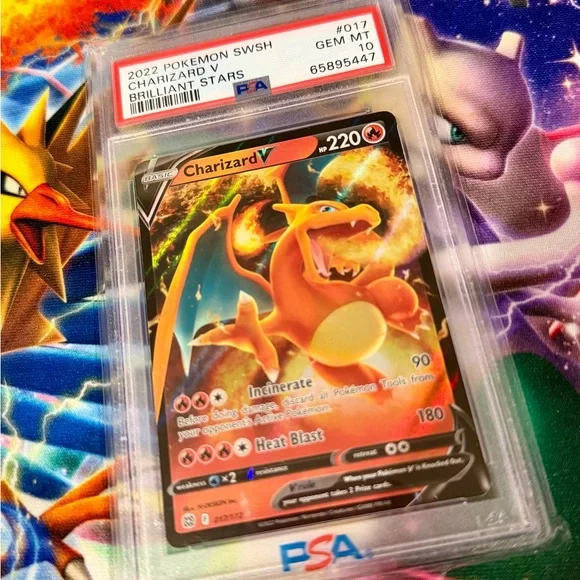 2022 POKEMON SWORD & SHIELD BRILLIANT STARS #017 CHARIZARD V PSA 10 - Picture 1 of 6